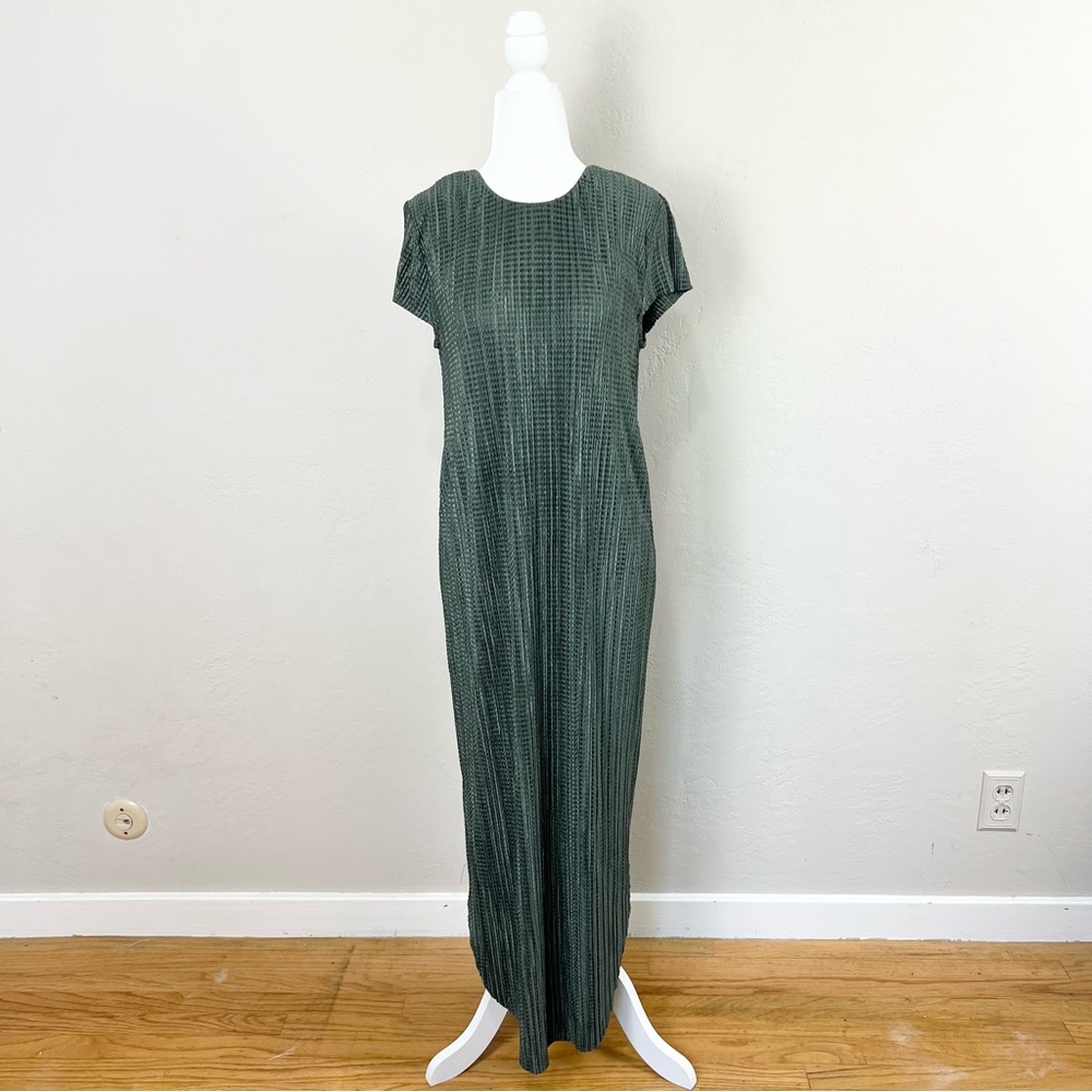 Sabina Musayev Textured Green Short Sleeve Maxi Shirt Dress Size Extra Small